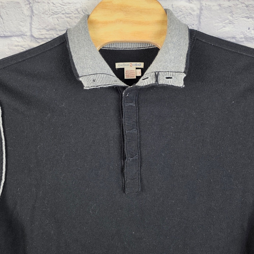 Carbon 2 Cobalt Mens Gloaming Cashmere Long Sleeve Sweater Black Grey Size Large